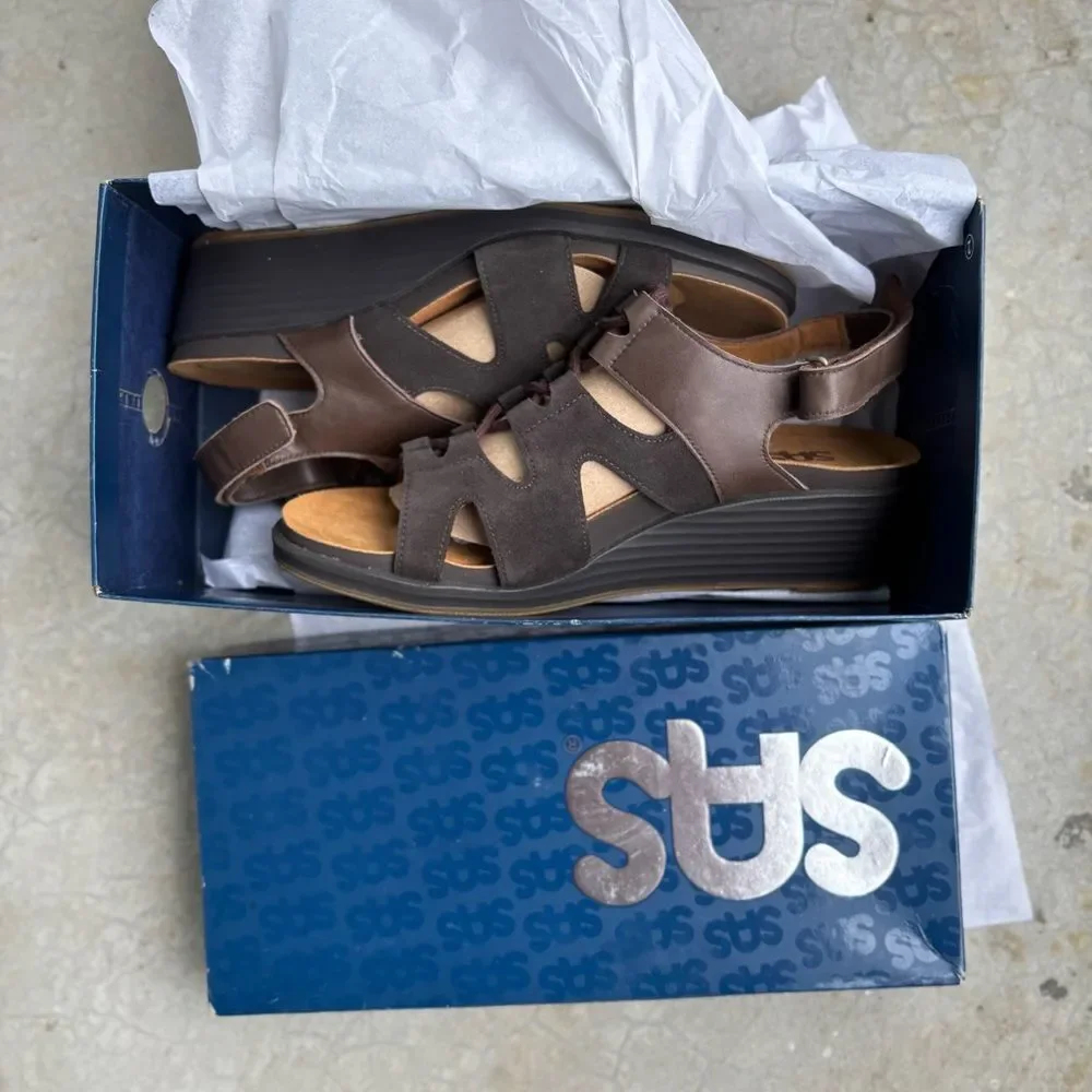 SAS Sedona Sandals Wedges Shoes Woodlands Brown Leather Suede NIB 10.5